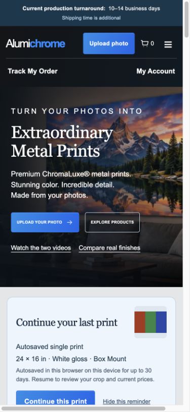 Alumichrome website phone preview