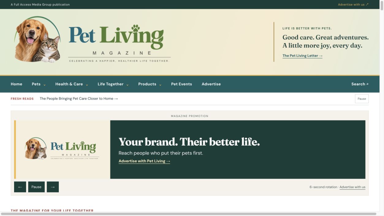 Pet Living Magazine website preview